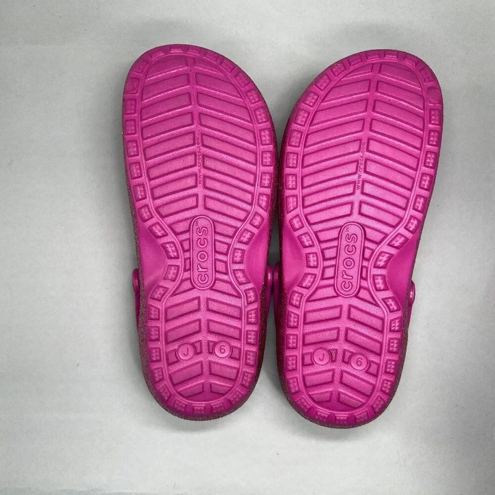 Crocs Pink Glitter Shoes Girl's Size 6 Insulated Lined‎ Slip On Clog Sandals
